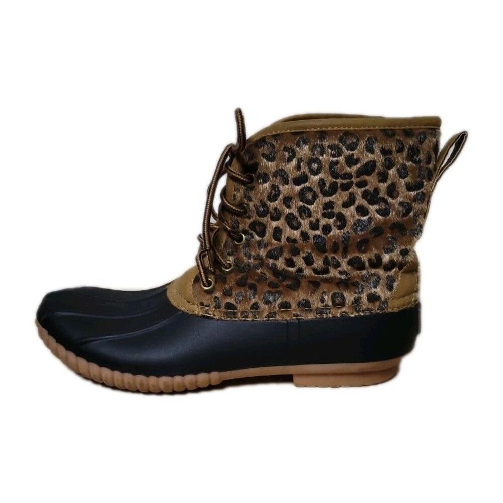 Marley Lilly Women’s Size 11 Leopard Print Duck‎ Boots Waterproof Lace-up